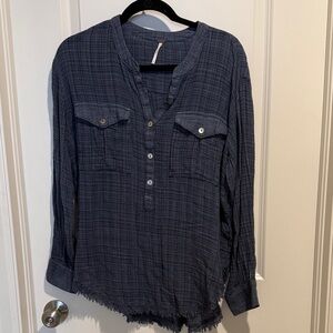 Free People Navy Textured Top